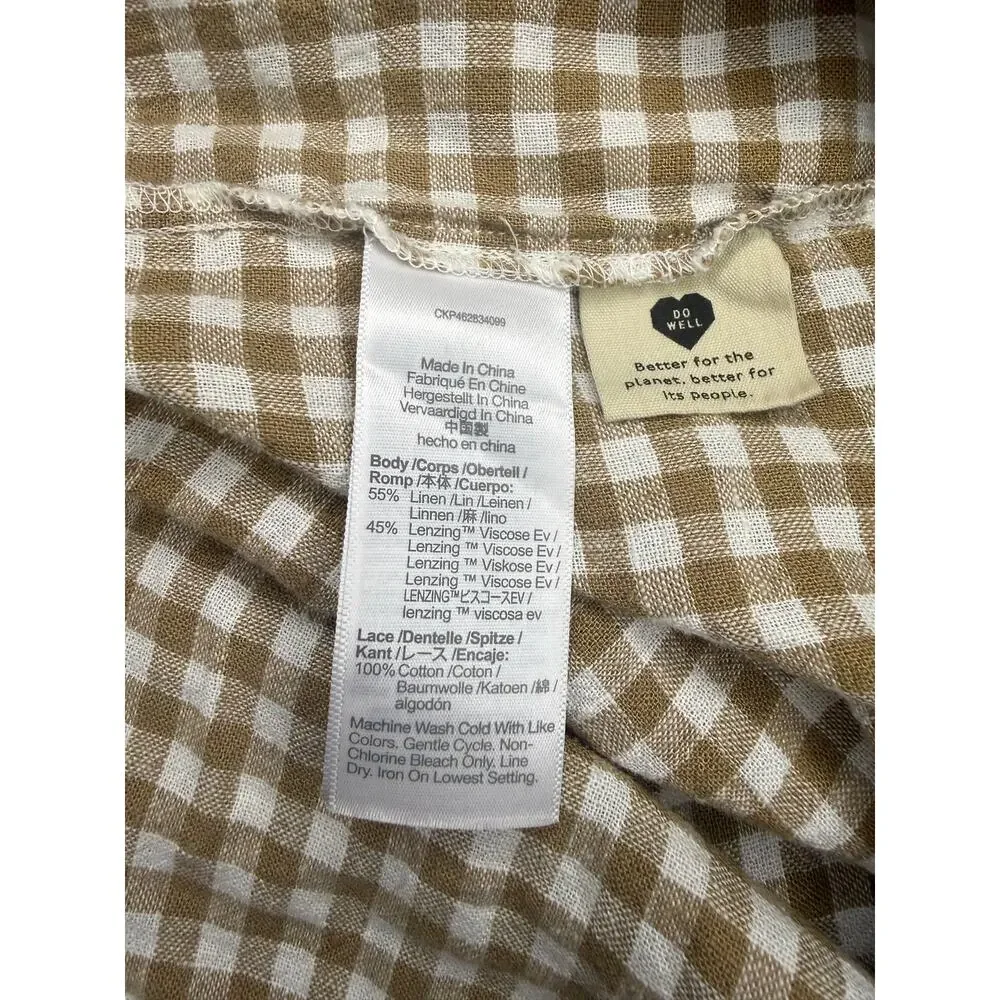 Madewell Linen-Blend Eyelet-Trim Women’s XL Tiered Maxi Skirt Seed Khaki Plaid - Picture 8 of 8